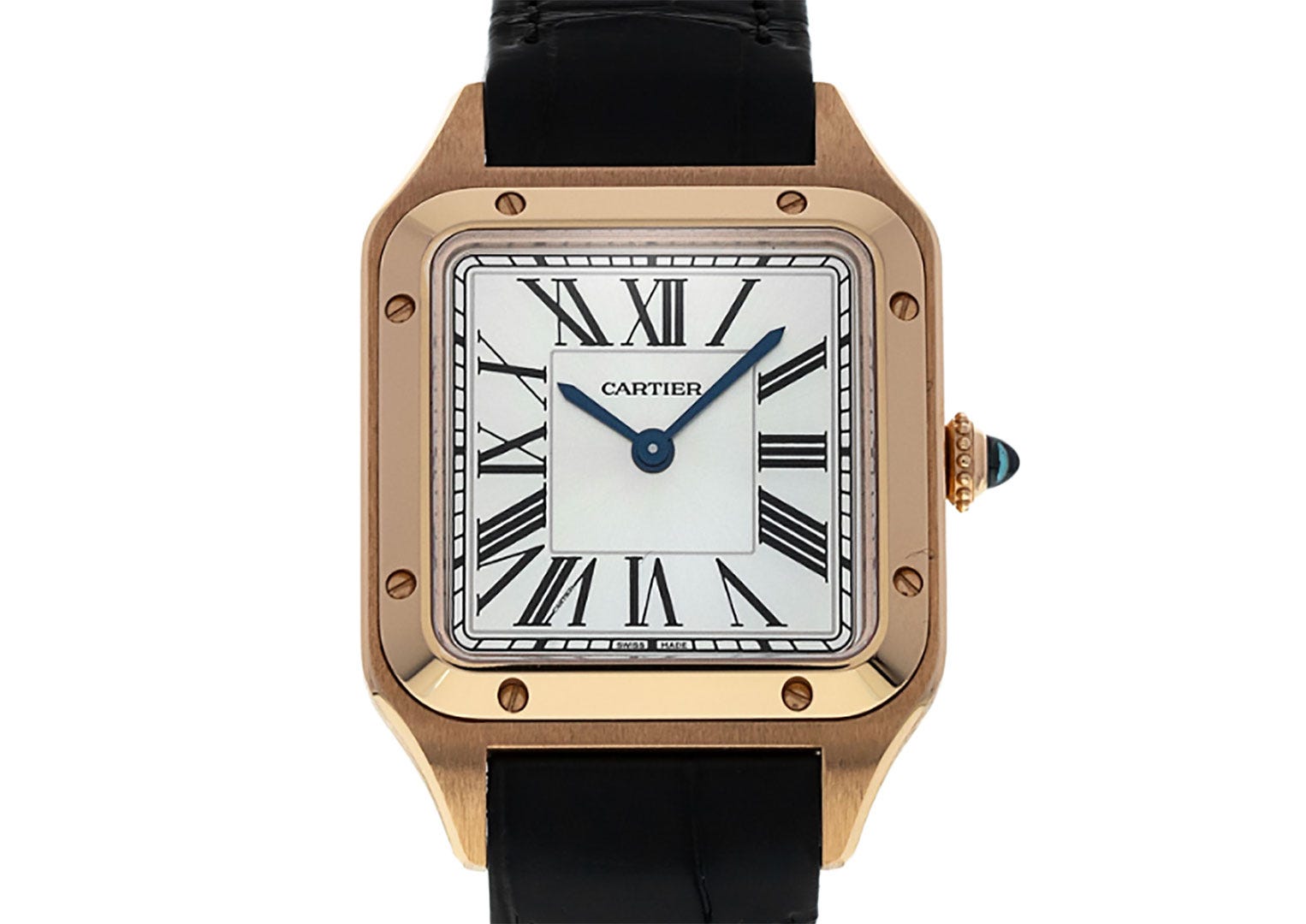 Florian de Groot wears a rose-gold Cartier Santos